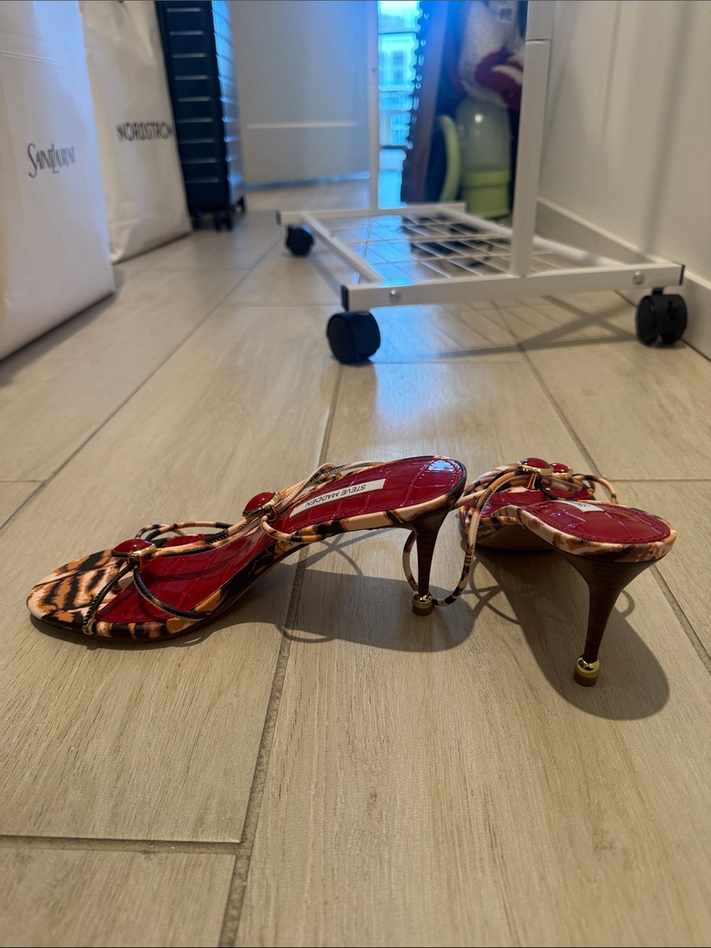 Steve Madden Red & Tiger-Print Strappy Heels - Picture 3 of 3